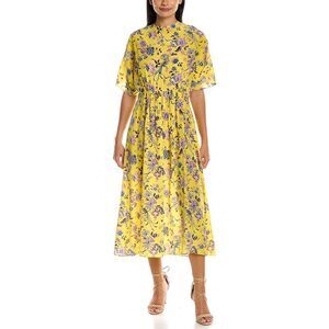 Les Rêveries Womens  V-Back Silk Maxi Dress, Yellow